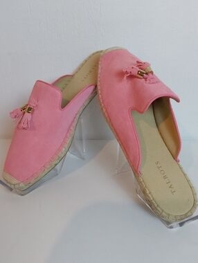 Talbots |Pink Leather Suede Tassel Espadrille Mules Slip On Lizzy Comfort Sz.11